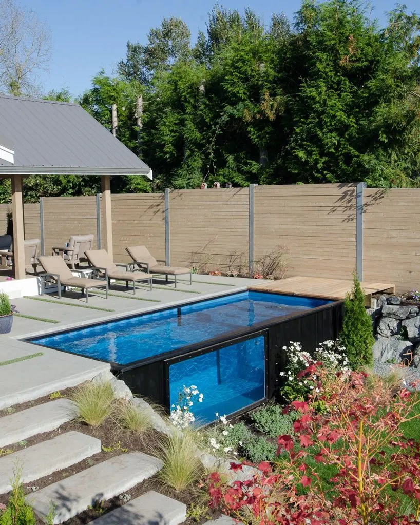 Third view of a custom container swimming pool build