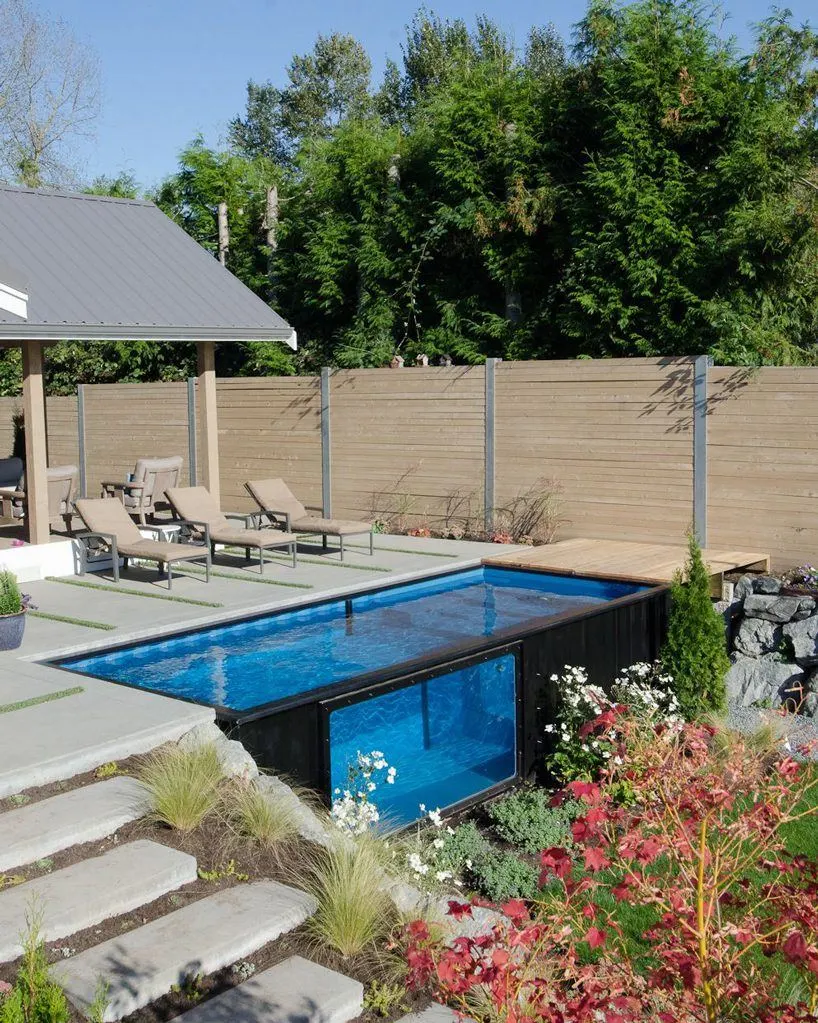 Third view of a custom container swimming pool build