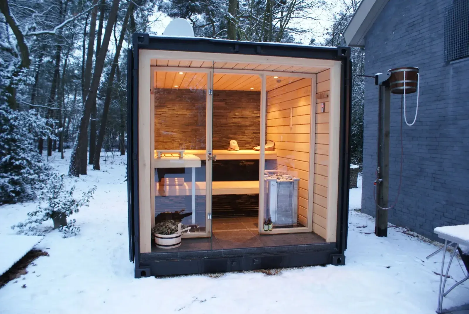 Interior view of a custom container sauna