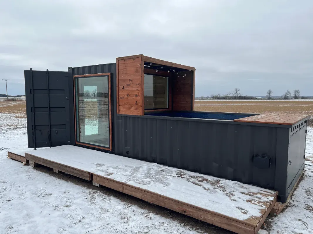 Custom container sauna with wood interior