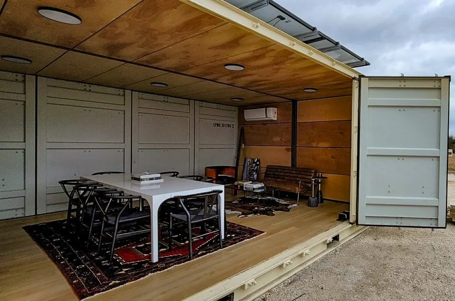 Container she-shed with custom finishes and decor