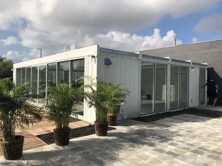 Container yoga studio with natural light and finished flooring